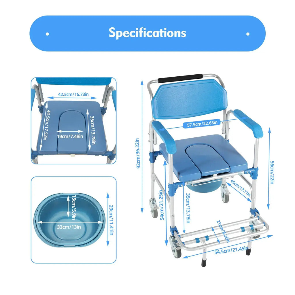 Medical Shower Commode Transport Chair – 3-In-1 Mobility, Toilet & Shower Solution for Home and Hospital Use