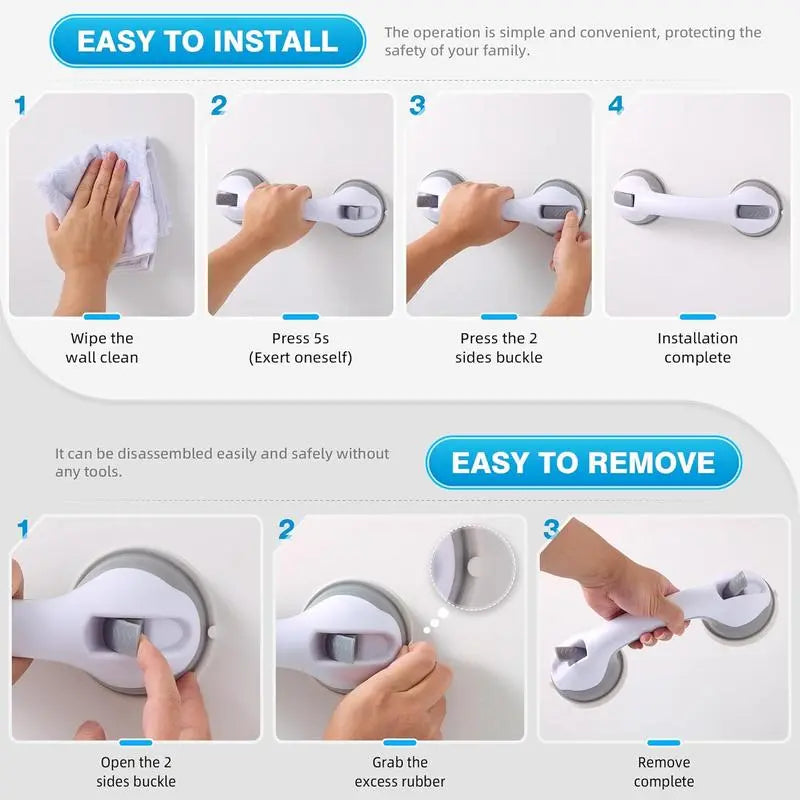 Shower Grab Bar with Suction Cups for Bathroom & Shower, Removable and Easy to Install, Strong Suction, Safe and Reliable, Especially Suitable for Elderly and Children