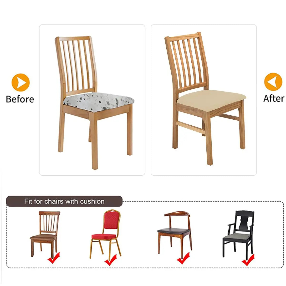 Solid Color Chair Cushion Cover, 6 Counts Chair Seat Protector, Chair Seat Cover for Home Kitchen Dining Room, Stretch Chair Slipcovers