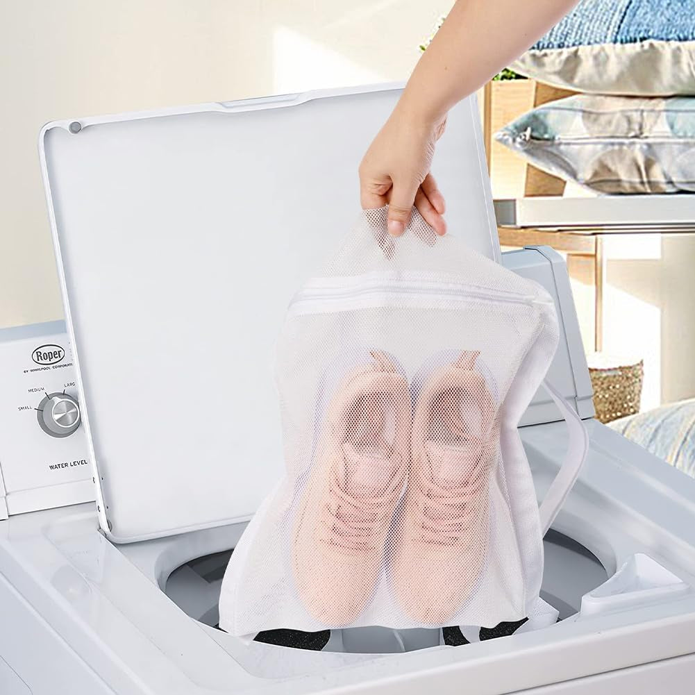 Shoe Drying Bag, Reusable Sneaker Drying Mesh Bags, Laundry Bag for Dryings Shoes, with Zipper Strap for Washing Machine, Shoes, Clothing, for Most Dryers Door(Color:White)