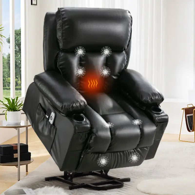 Power Lift Recliner Chair with Massage & Heat for Elderly - Large Electric Lift Chair with USB Port, Cup Holders, Side Pockets - Living Room Bedroom Single Sofa