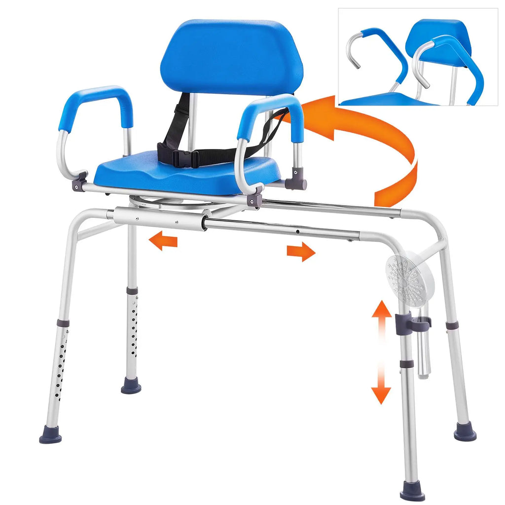 VEVOR Sliding Tub Transfer Bench with 360 Degree Swivel Seat, Summervibes,Summervibes, Sliding Shower Chair with Pivoting Armrest & Padded Seat and Safety Belt, Height Adjustable Bath Chair for Elderly Disabled 330LBS