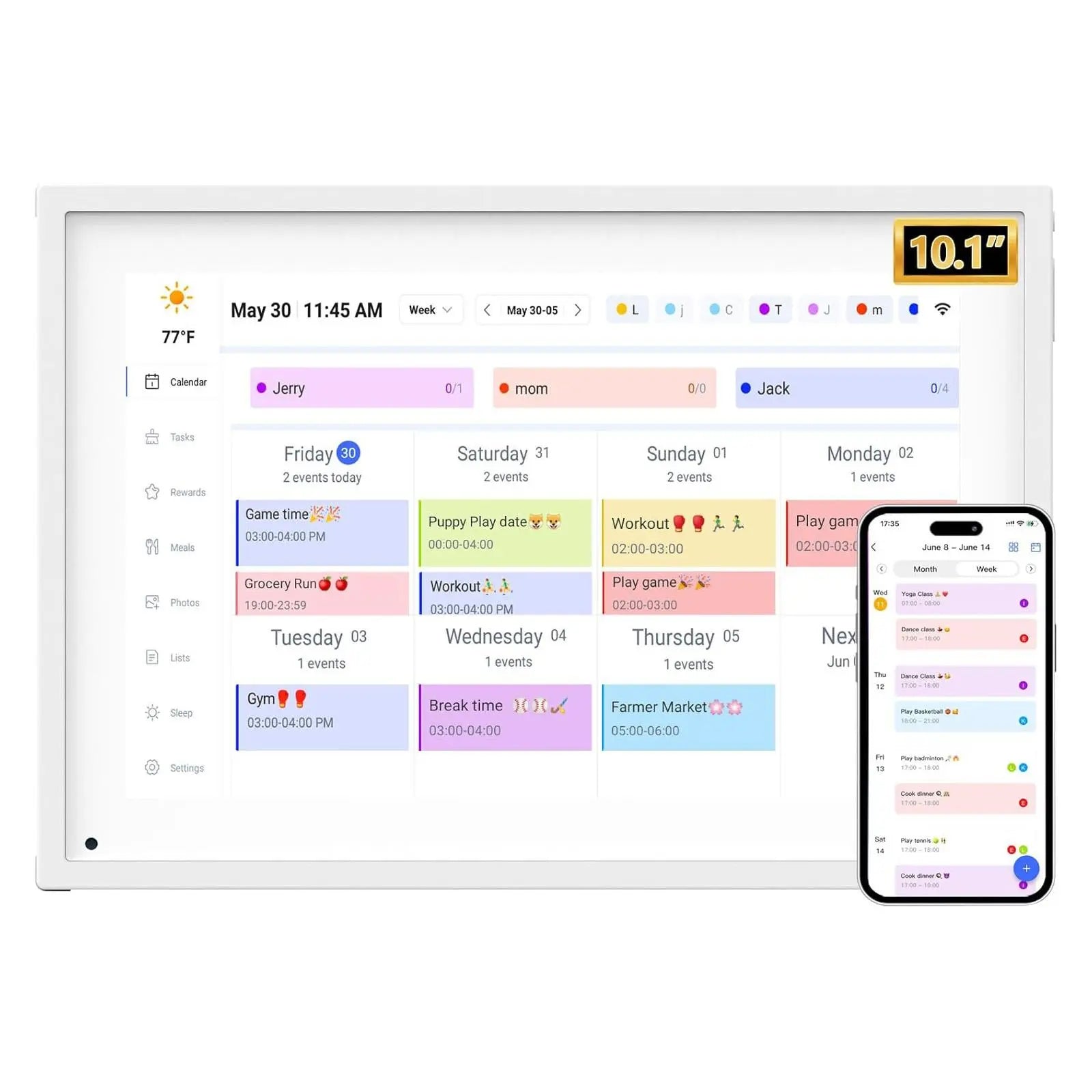 10.1 Inch Smart Digital Calendar with Chore Charts, Family Schedules & Meal Planner, Featuring HD Touchscreen, Auto-Rotate Display, Built-In Digital Picture Frame and Free App Photo/Video Sharing