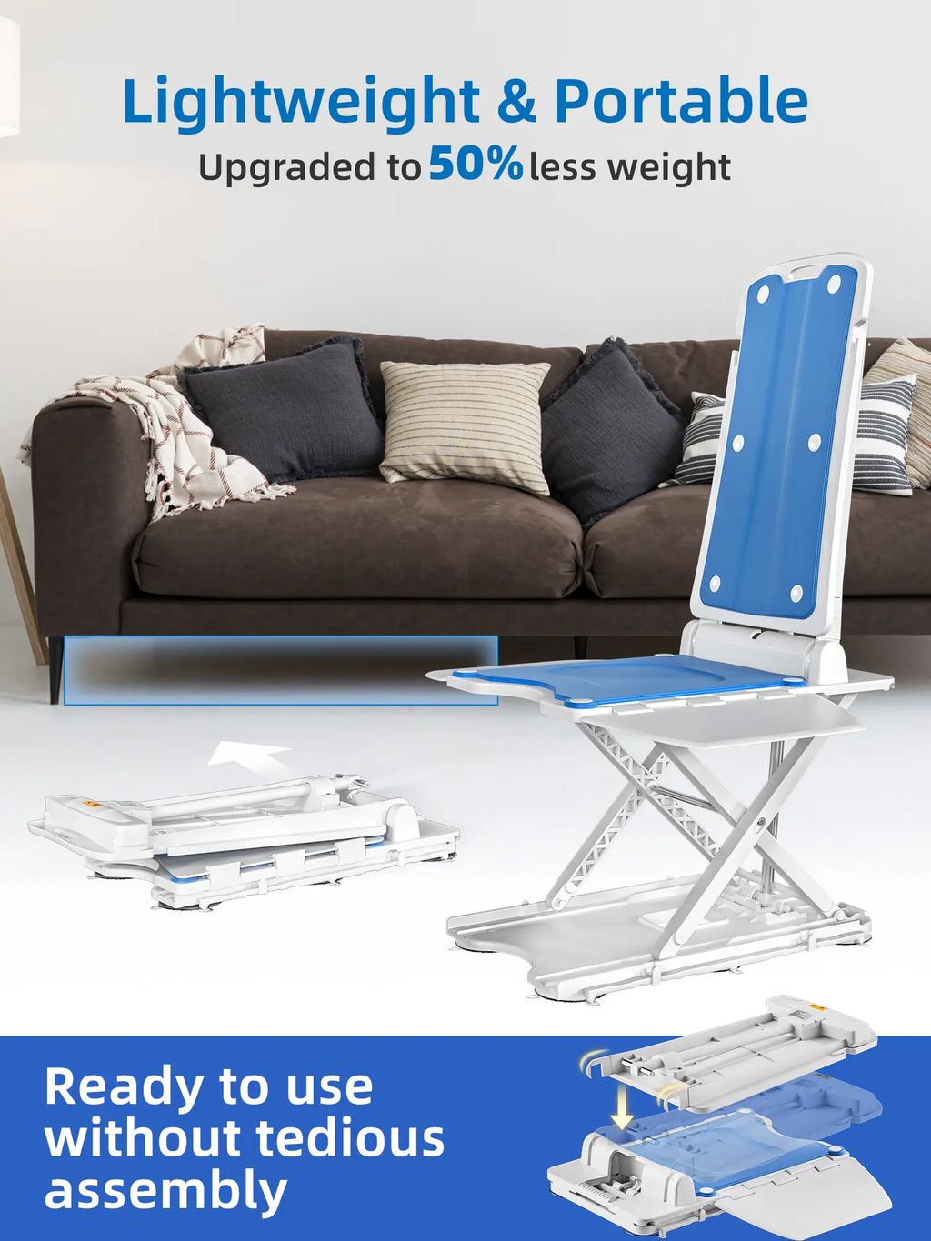 Electric Chair Lift - Floor Lift for Elderly Falls, Support up to 308 LB, IPX8 Waterproof Bath Lift, Foldable & Wireless Rechargeable Design, Quick-Rise Assist for Elderly & Disabled