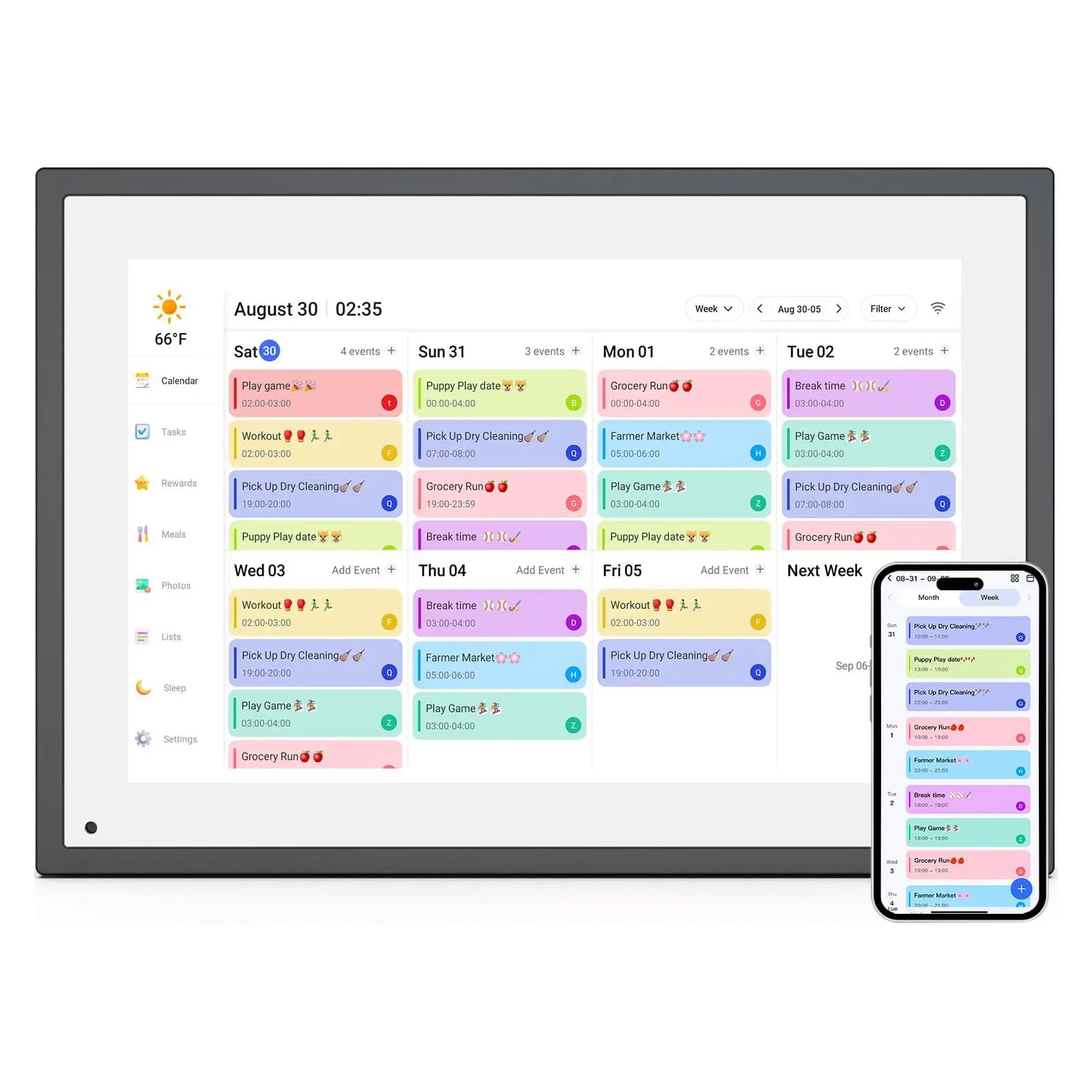 10.1 Inch Smart Digital Calendar with Chore Charts, Family Schedules & Meal Planner, Featuring HD Touchscreen, Auto-Rotate Display, Built-In Digital Picture Frame and Free App Photo/Video Sharing