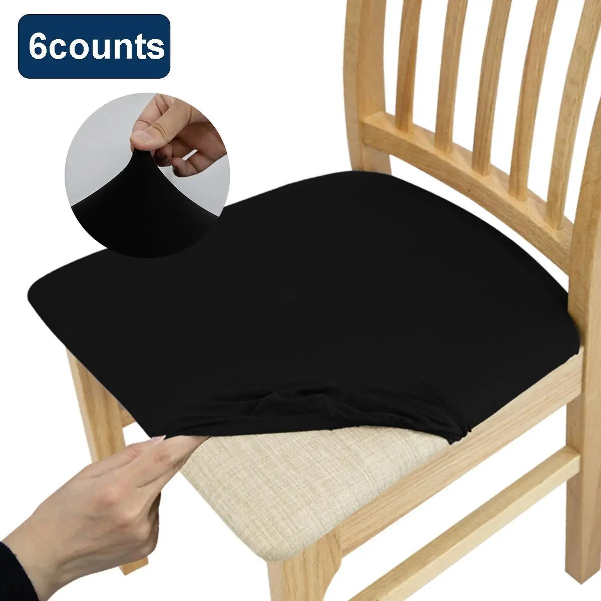 Solid Color Chair Cushion Cover, 6 Counts Chair Seat Protector, Chair Seat Cover for Home Kitchen Dining Room, Stretch Chair Slipcovers